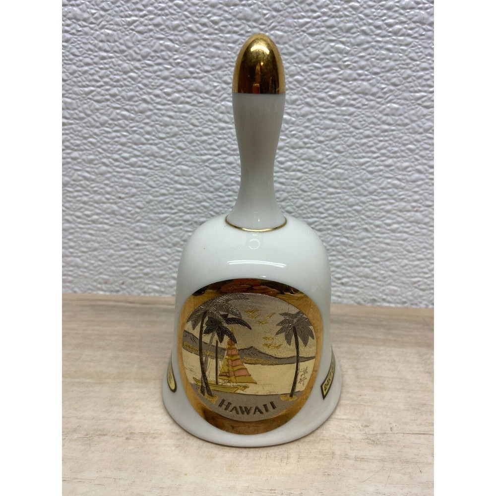 Original Chokin Art Collecection 24KT Gold Rim Porcelain Bell Hawaii